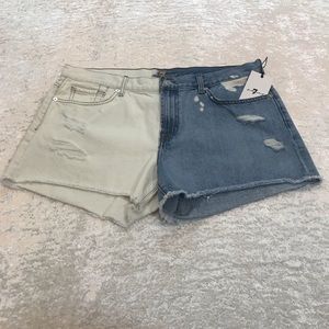 7 For All Mankind Two-Tone Jean Shorts - Cream and Blue